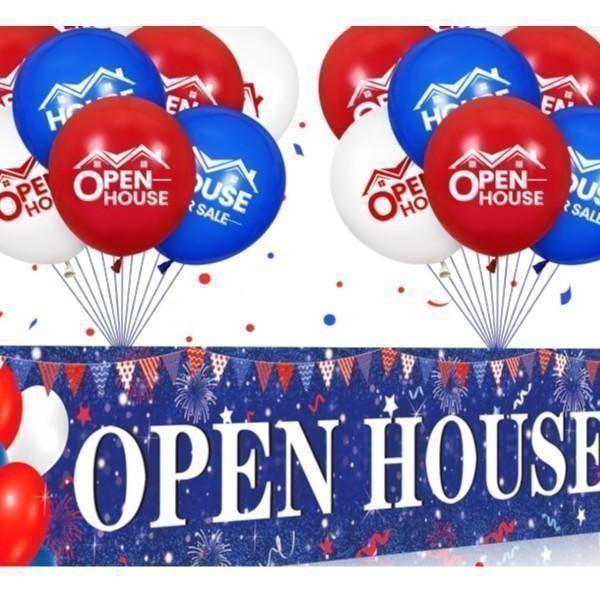 OPEN HOUSE balloons and banner